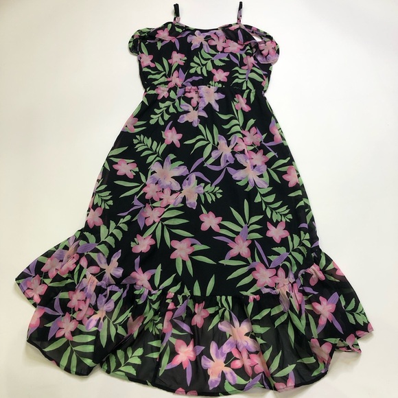 The Children's Place Black Tropical Floral Off The Shoulder High Low Dress XL 14 - Picture 6 of 8